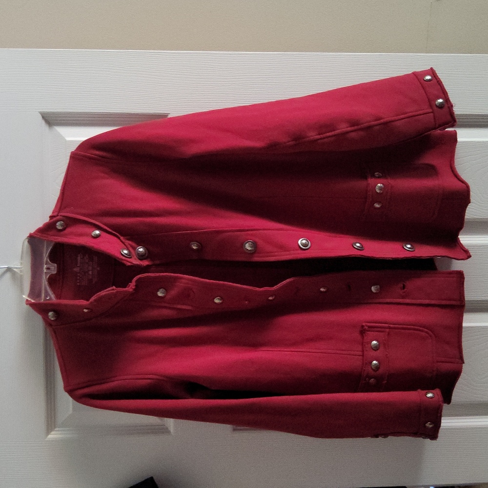 EUC Neon Buddha Crimson Red Button Embellished Jacket Size